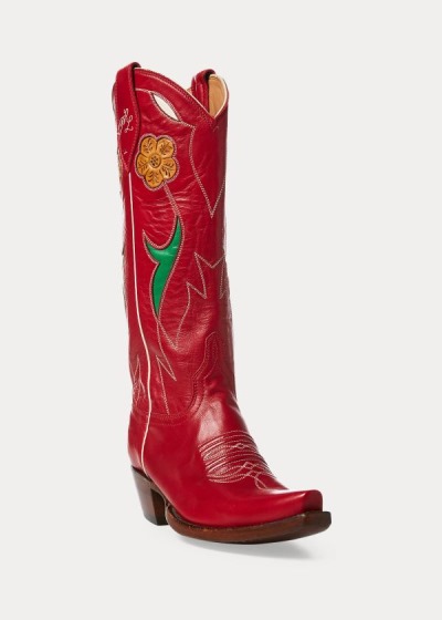 Cowboy Boots Polo Ralph Lauren Mujer Rojos - Selene Leather - QLXCN8350